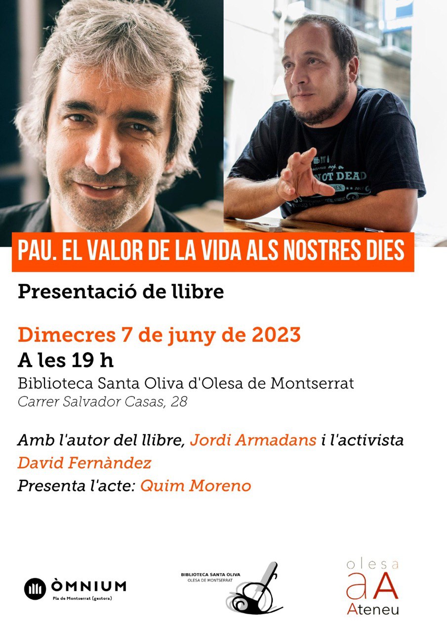 Cartell de la presentació del llibre "Pau, el valor de la vida als nostres dies"