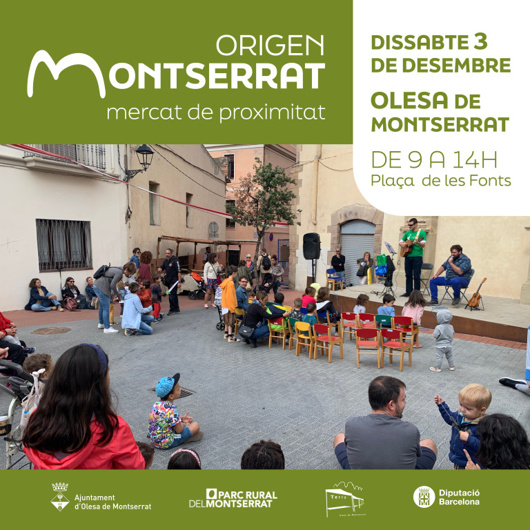 Cartell anunciant el mercat de proximitat Origen Montserrat