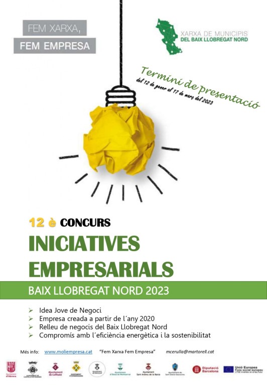 Publicitat sobre el 12è concurs iniciatives empresarials del Baix Llobregat Nord 2023