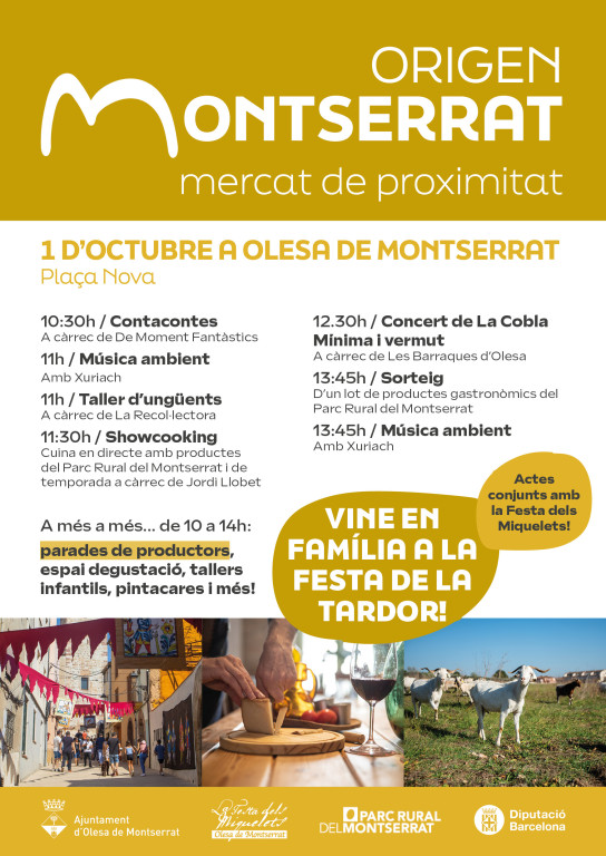 Cartell activitats Mercat de proximitat Origen Montserrat