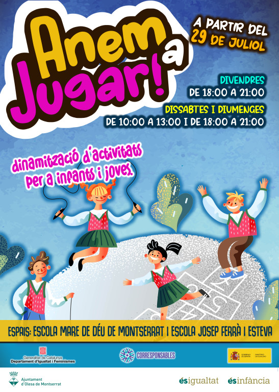 Cartell Anem a jugar amb dies horari i espais on farà