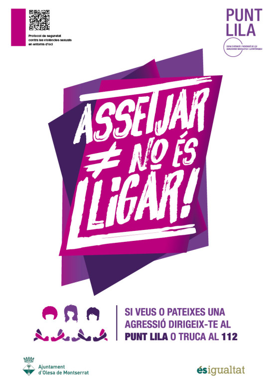 Cartell de colors rosa i morat amb l'eslogan Assetjar no és lligar. 