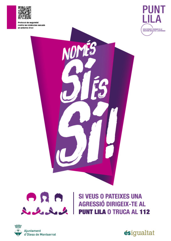 Cartell de colors rosa i morat amb l'eslogan Només Si es Si!. 