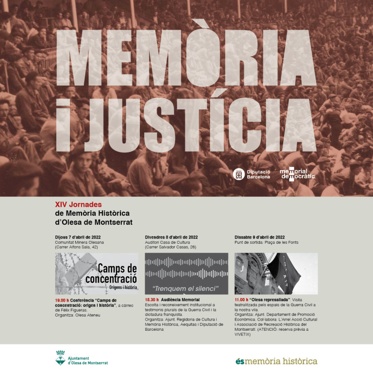 Cartell Jornades Memòria i Justicia amb dates de les activitats relacionades. 