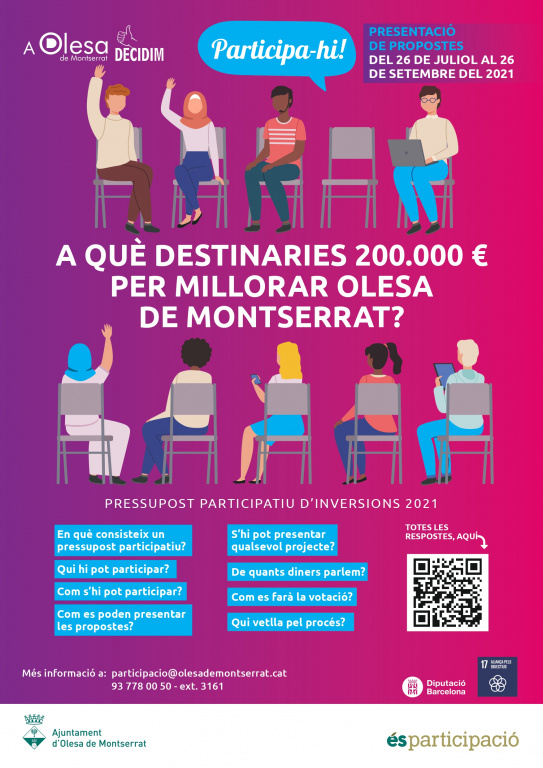 Cartell amb codi QR amb les respostes a la A què destinaries 200.000€ per millorar olesa