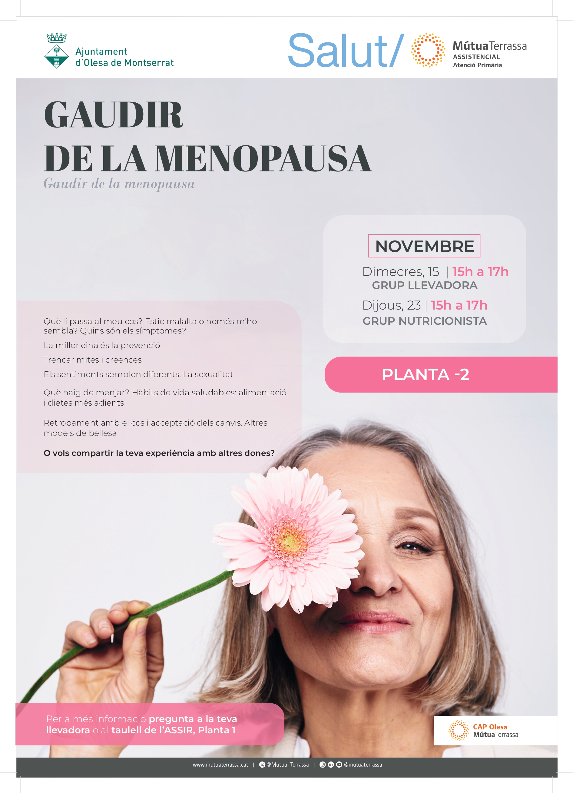 Cartell dels tallers "Gaudir la menopausa" del CAP Olesa
