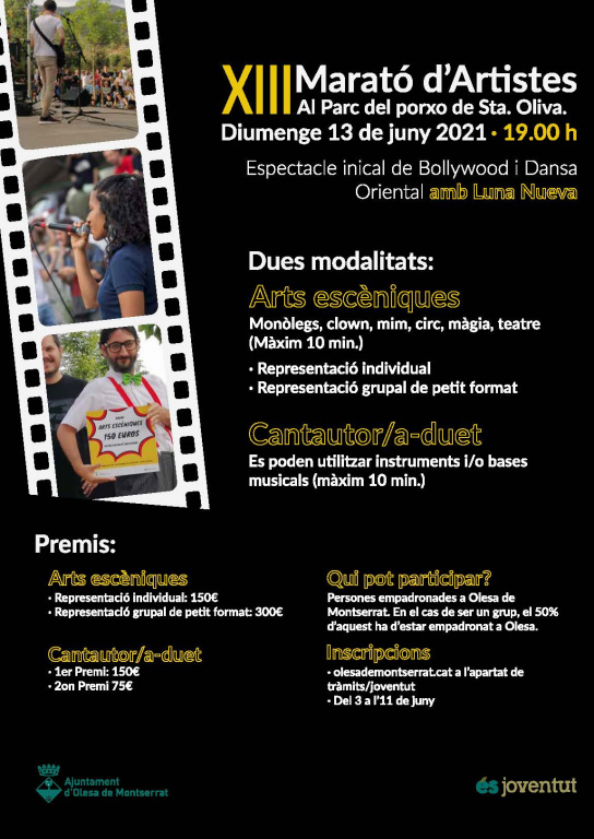 Cartell Marató d'Artistes amb dues modalitats d'Arts escèniques i Cantautor/a