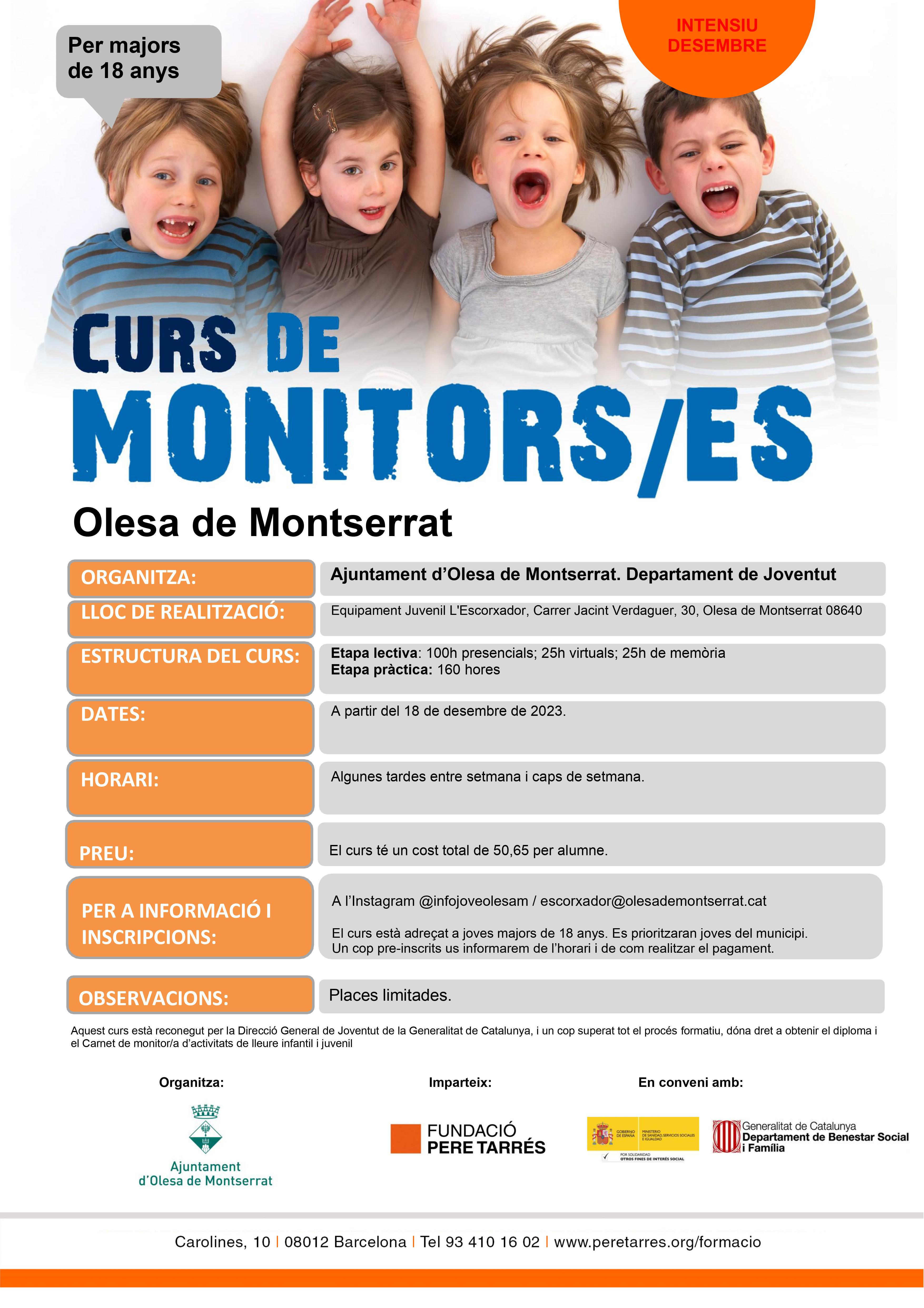 Cartell del curs de monitors/es desembre 2023