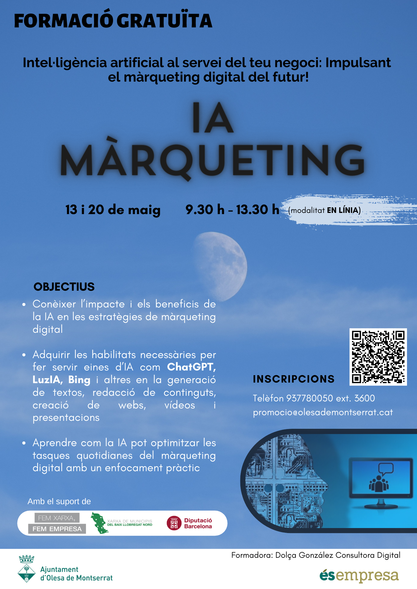 Cartell de curs d'Intel·ligència Artificial per al Màrqueting Digital maig 2024