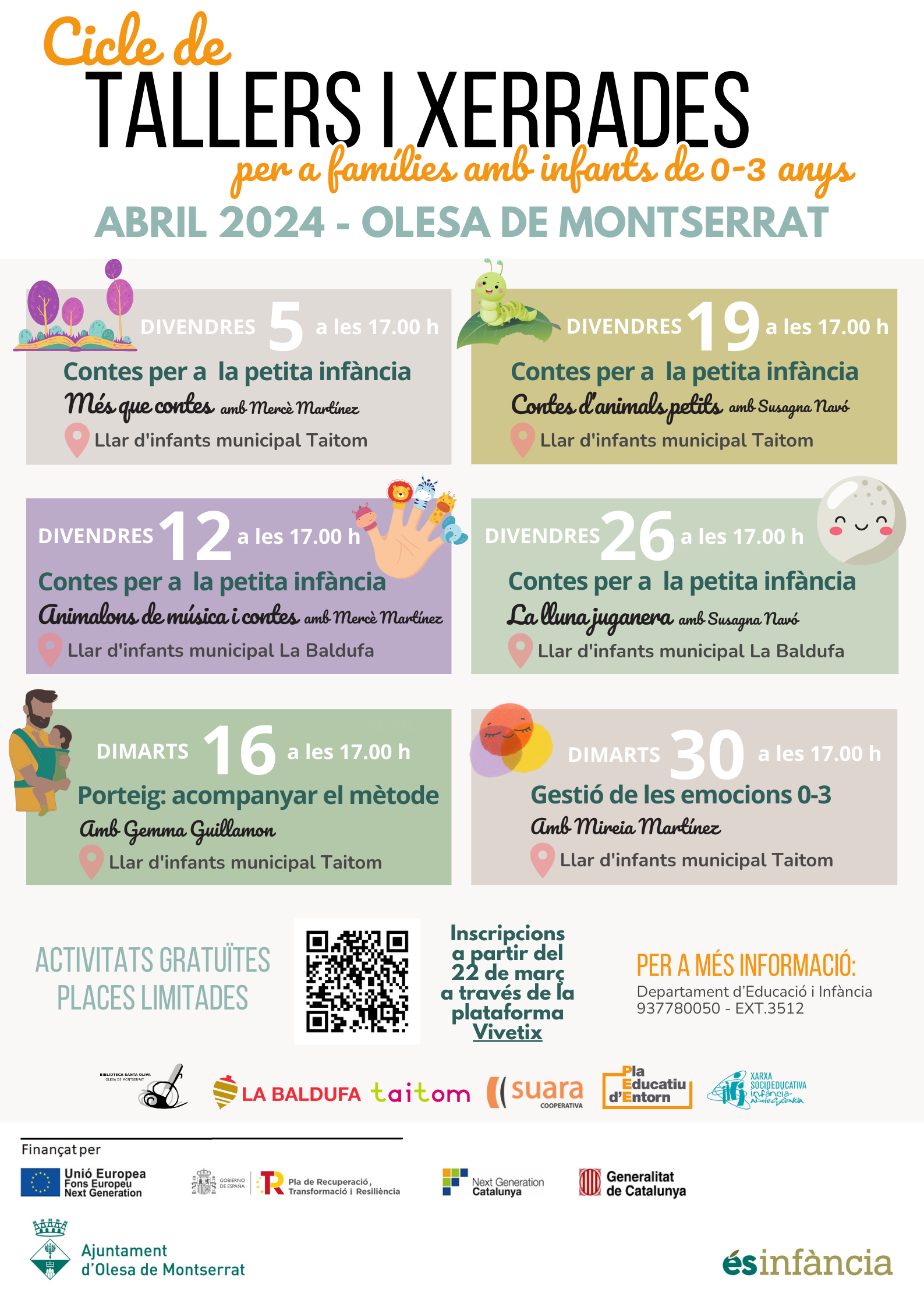 Cartell dels tallers i xerrades familiars abril 2024