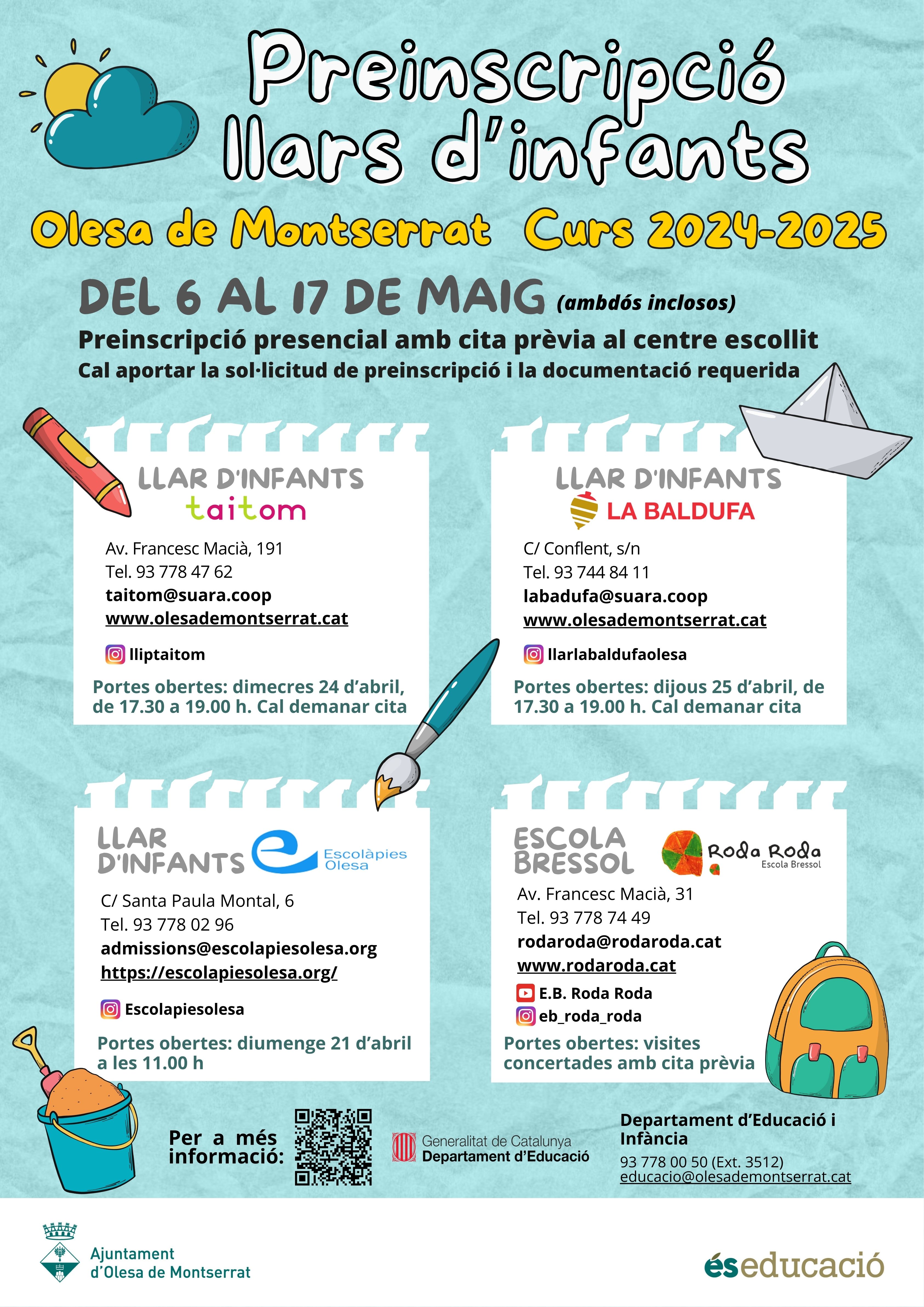 Cartell preinscripció llars d'infants curs 2024-2025