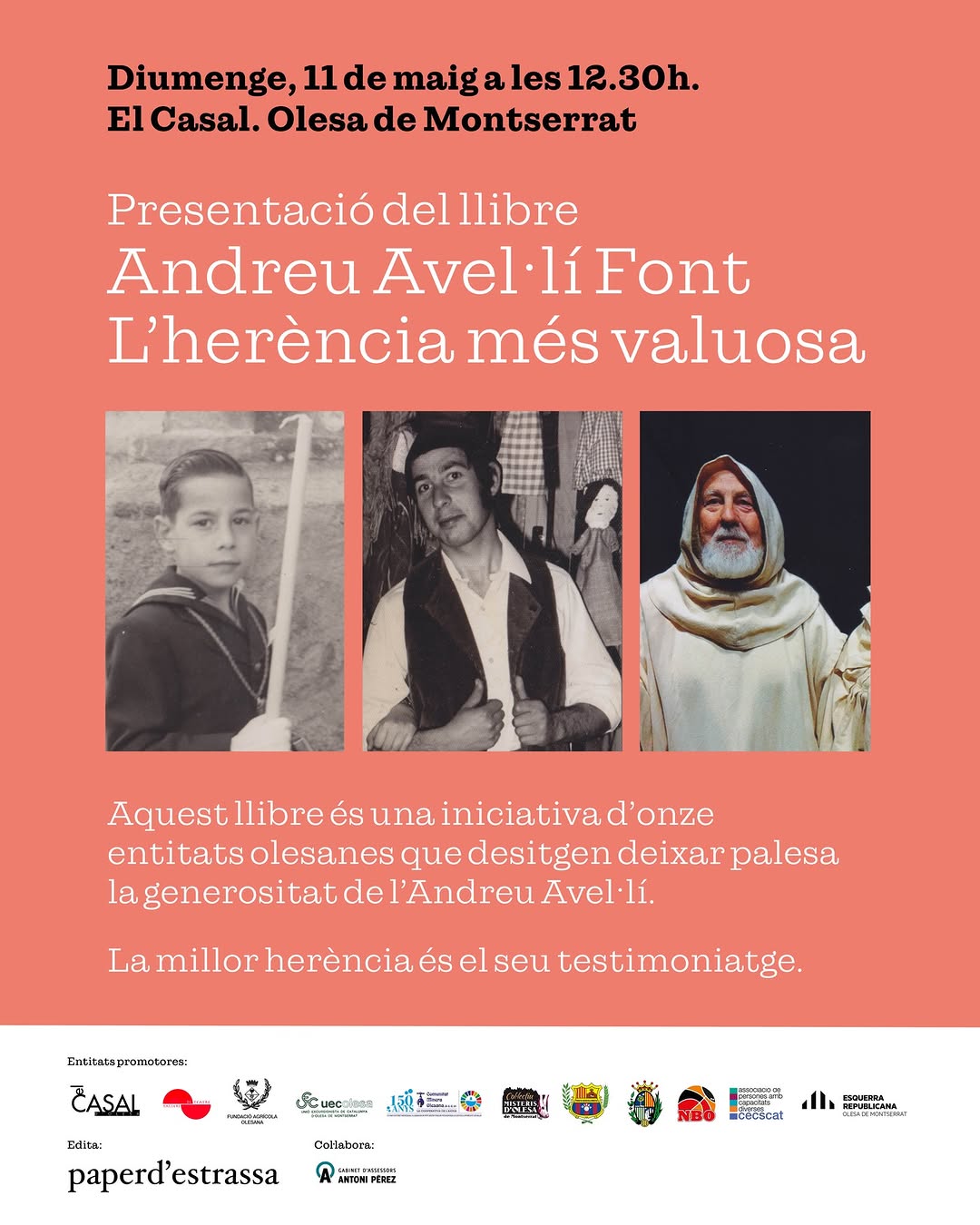 Cartell de la presentació del llibre sobre Andreu Avel·lí Font pel maig de 2025
