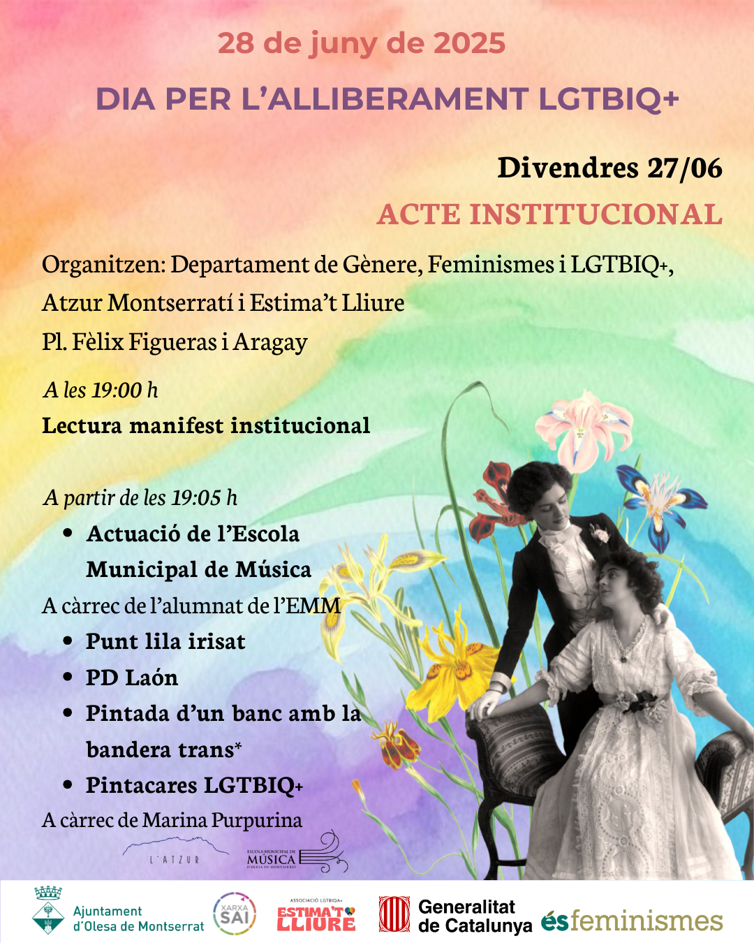 Cartell de l'acte institucional pel dia de per l'alliberament LGTBIQ+ 2025