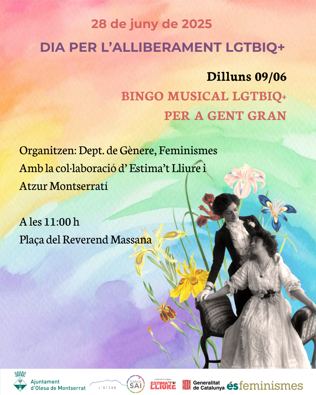 Cartell del bingo musical lgtbiq+ per a la gent gran Santa Oliva 2025