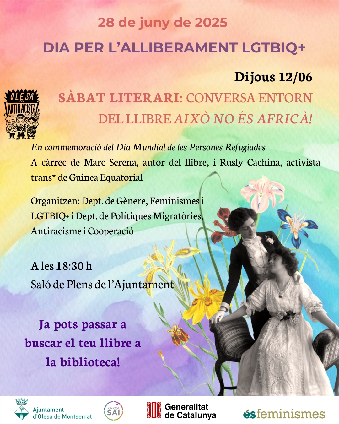Cartell de l'acte pel 28 J, Sàbat literari. Amb la novel·la "Això no és africà!"