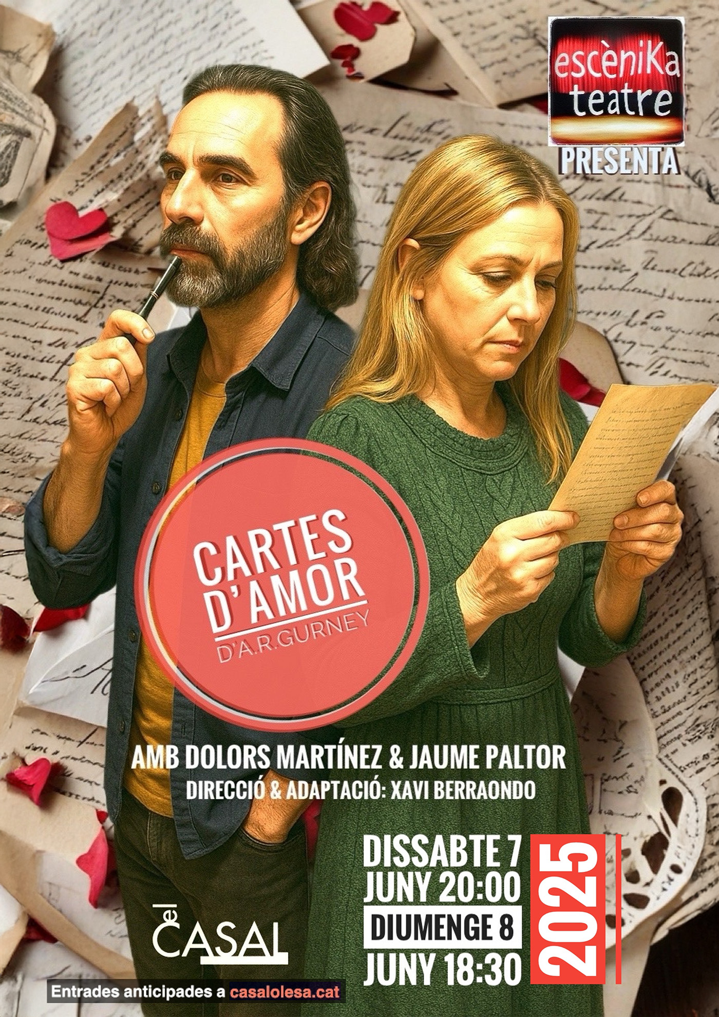 Cartell de l'obra de teatre Cartes d'amor, del casal, pel juny de 2025