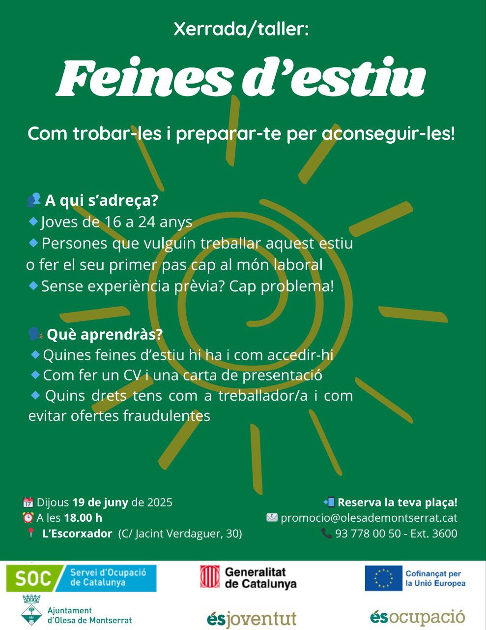Cartell de la xerrada de promoció econòmica Feines d'estiu