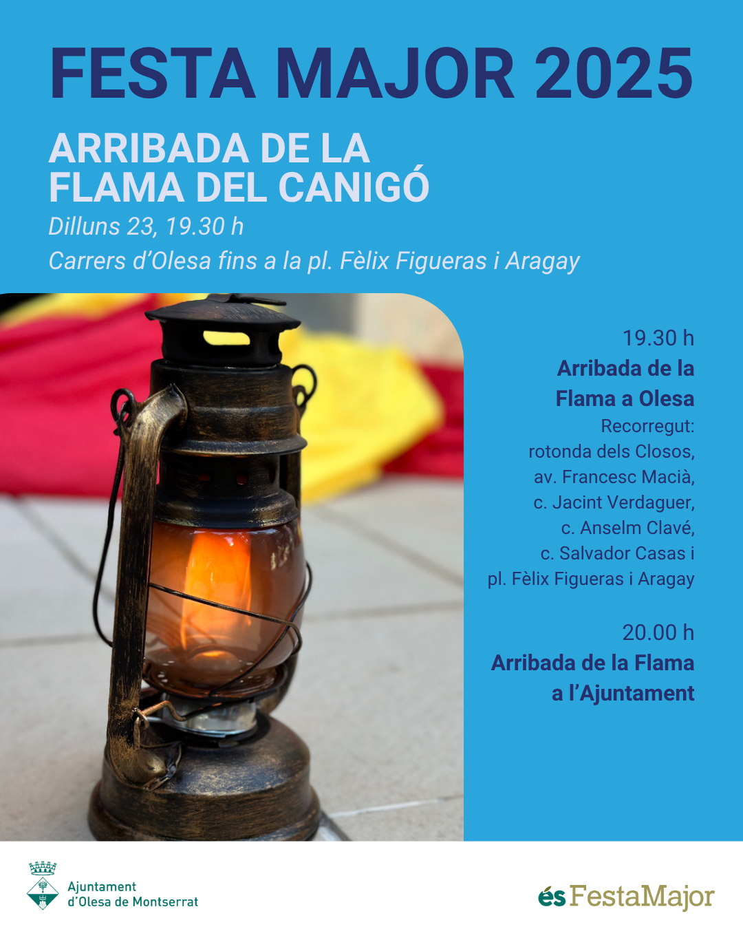 Cartell de l'arribada de la Flama del Canigó de la Festa Major 2025