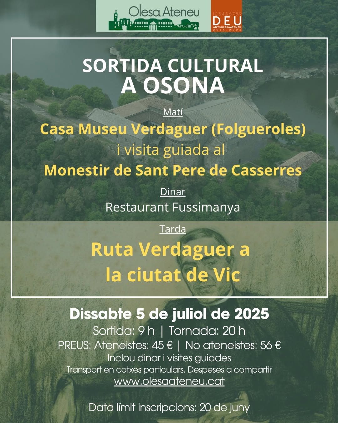 Cartell de la sortida cultural a Osona organitzada per OlesaAteneu el juliol de 2025