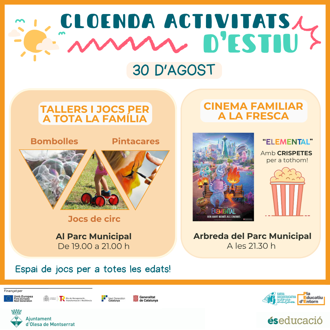 Cartell dels tallers i cinema familiar per acomiadar l'estiu 2025