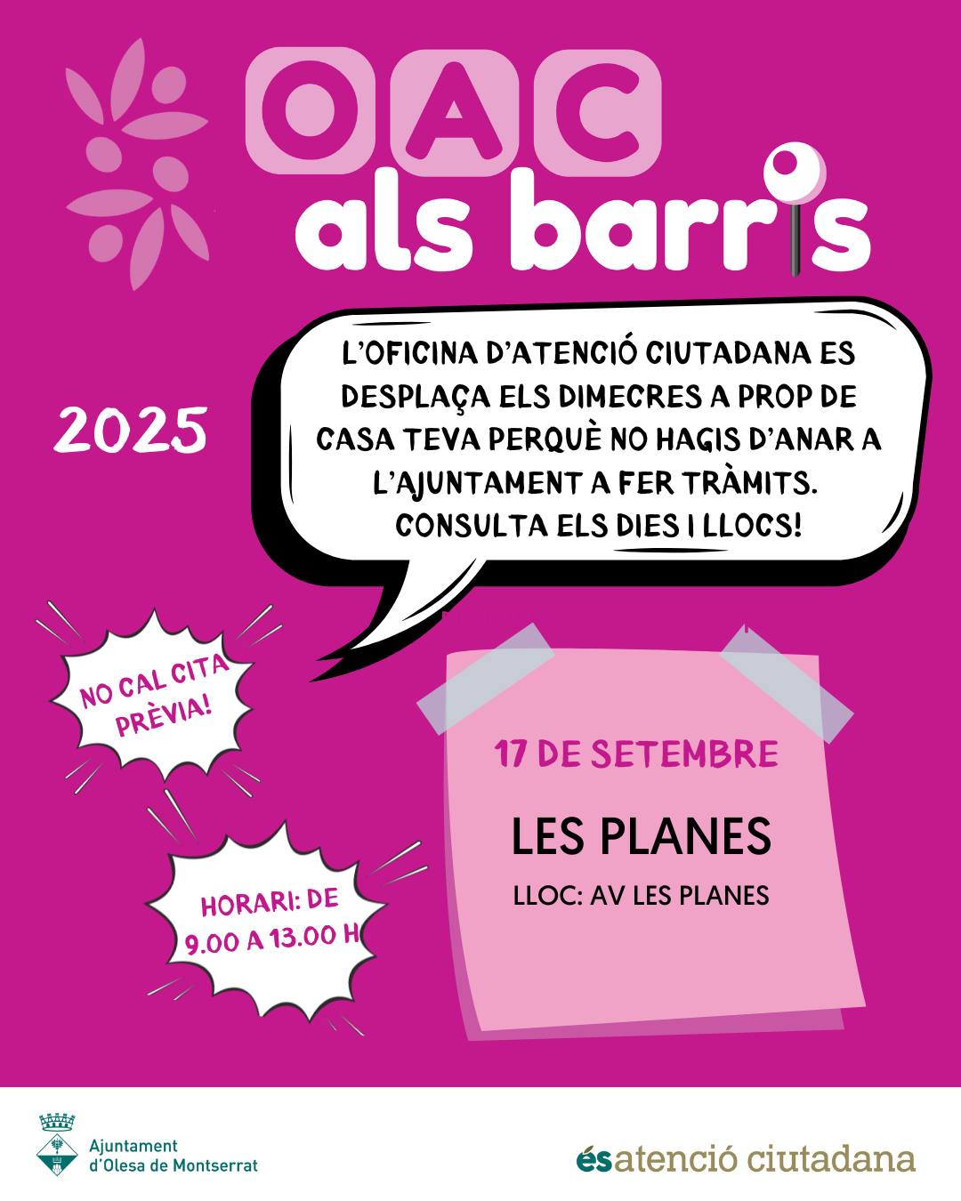 Cartell de l'OAC als Barris a Les Planes pel setembre de 2025