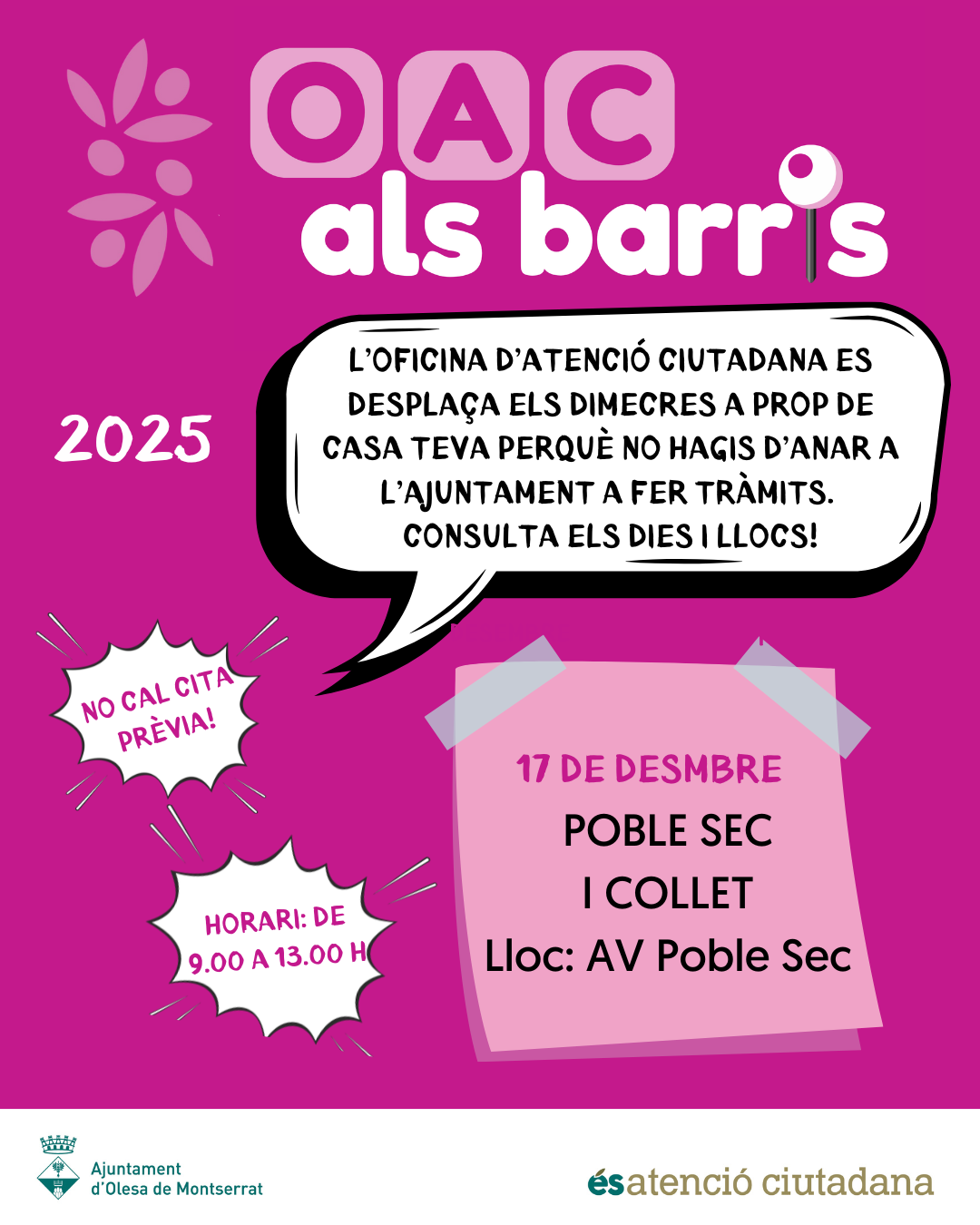 Cartell de l'OAC als Barris al Poble Sec i Collet de Sant Joan pel desembre de 2025