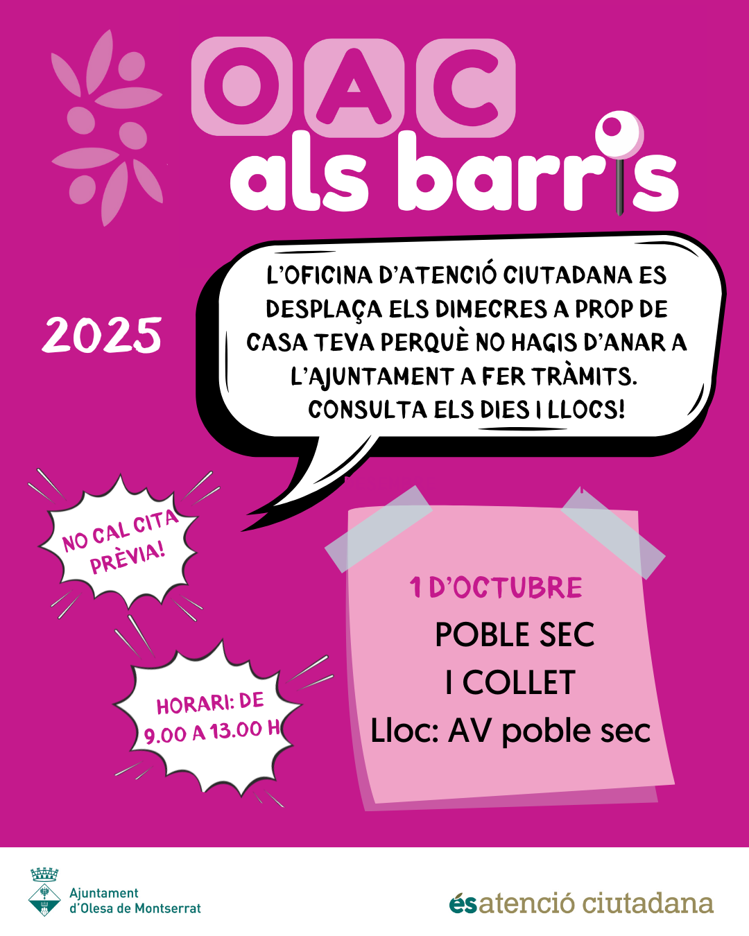 Cartell de l'OAC als Barris al Poble Sec i el Collet per l'octubre de 2025