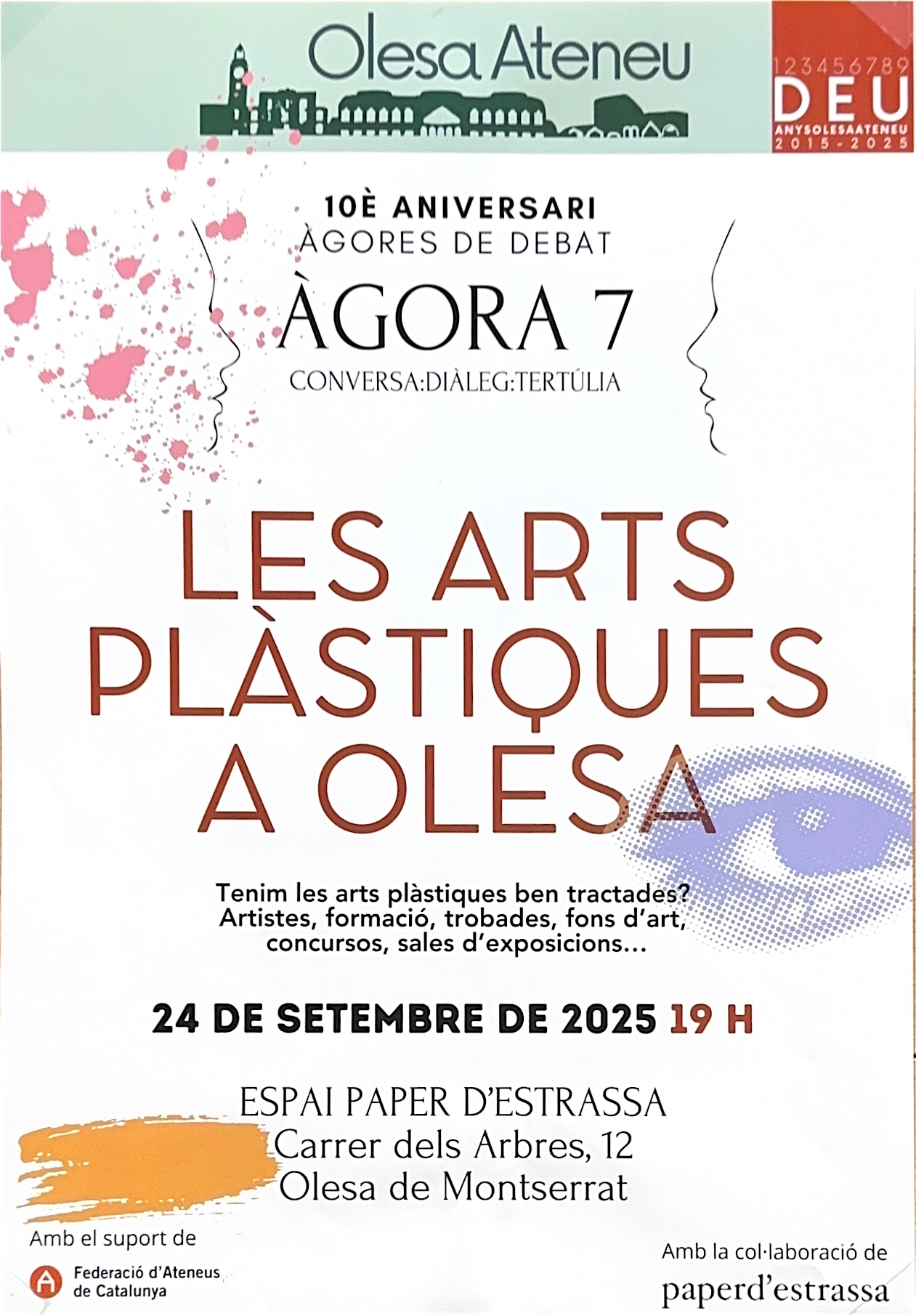 Cartell de l'àgora sobre Arts Plàstiques a càrrec de l'Olesa Ateneu pel setembre de 2025