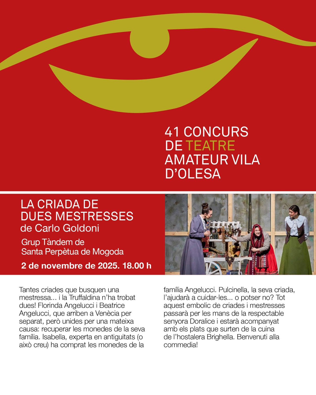 Cartell de l'obra de teatre La crida de dues mestresses representada dins el 41è Concurs de Teatre Vila d'Olesa 2025