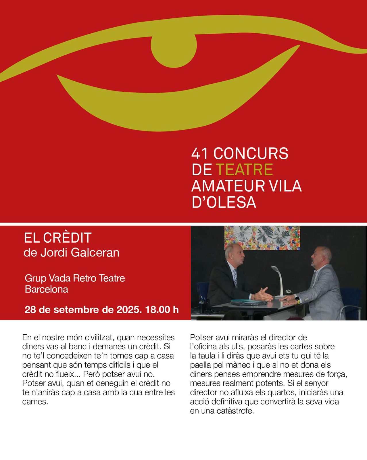 Cartell de l'obra de teatre El crèdit que es representarà en el marc del 41è Concurs de teatre amateur vila d'Olesa