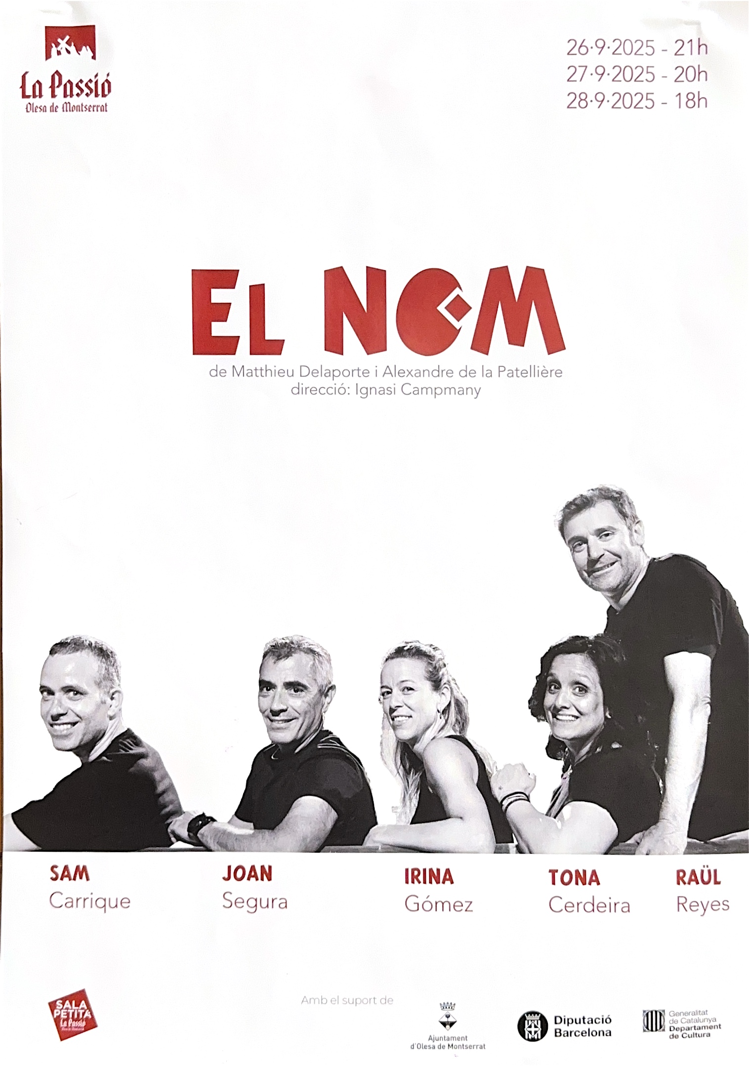 Cartell de l'obra de teatre olesana El nom, representada a la Passió el setembre de 2025