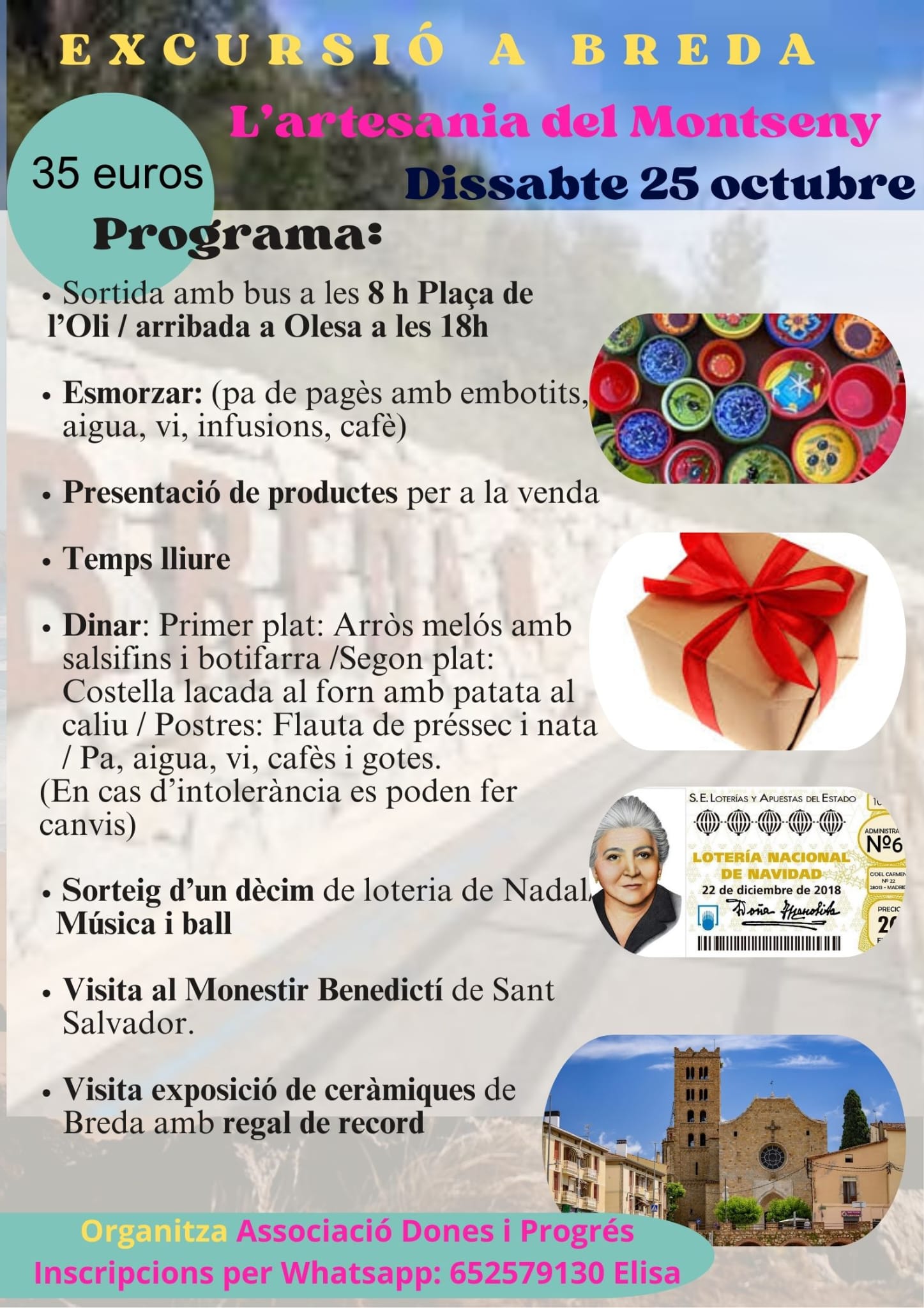 Cartell de l'excursió a Breda organitzada per l'associació Dones i Progrés pel 25 d'octubre de 2025