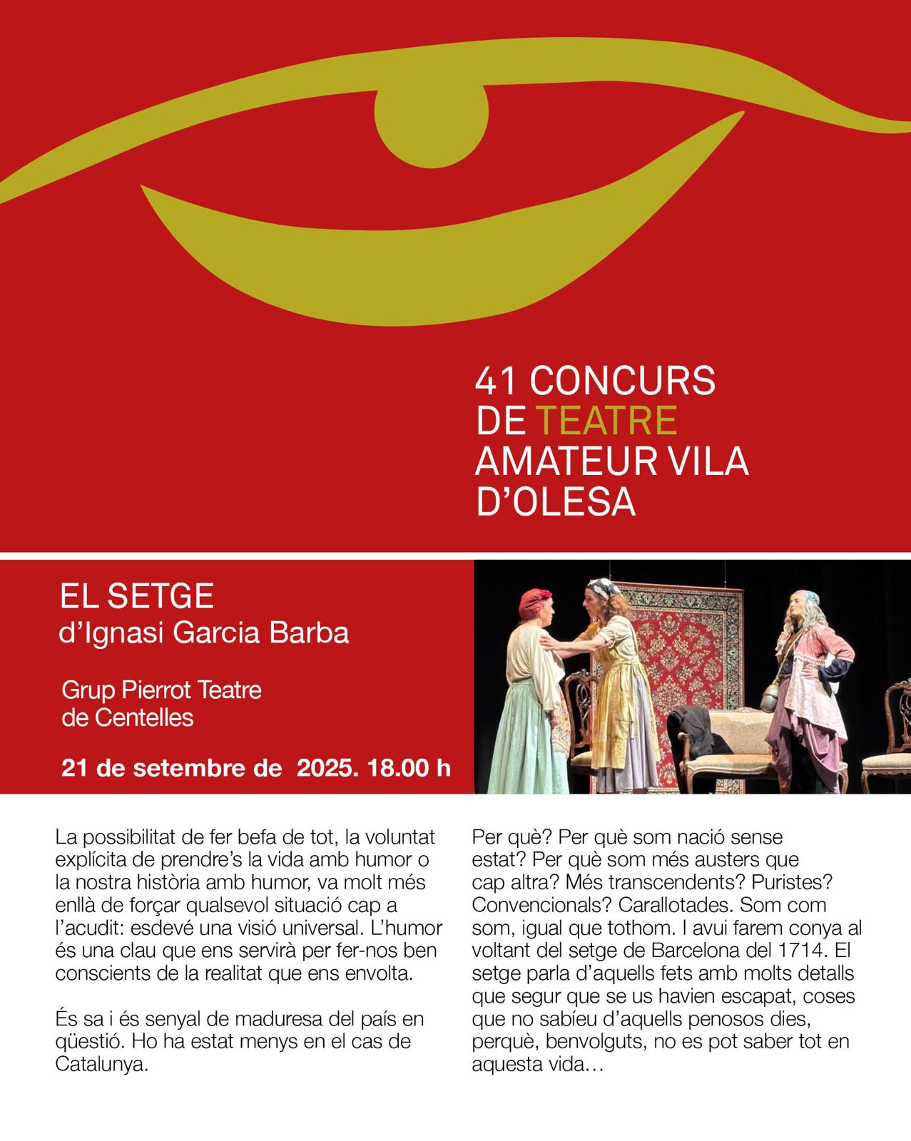 Cartell de l'obra de teatre El Setge pel concurs de teatre vila d'Olesa 2025