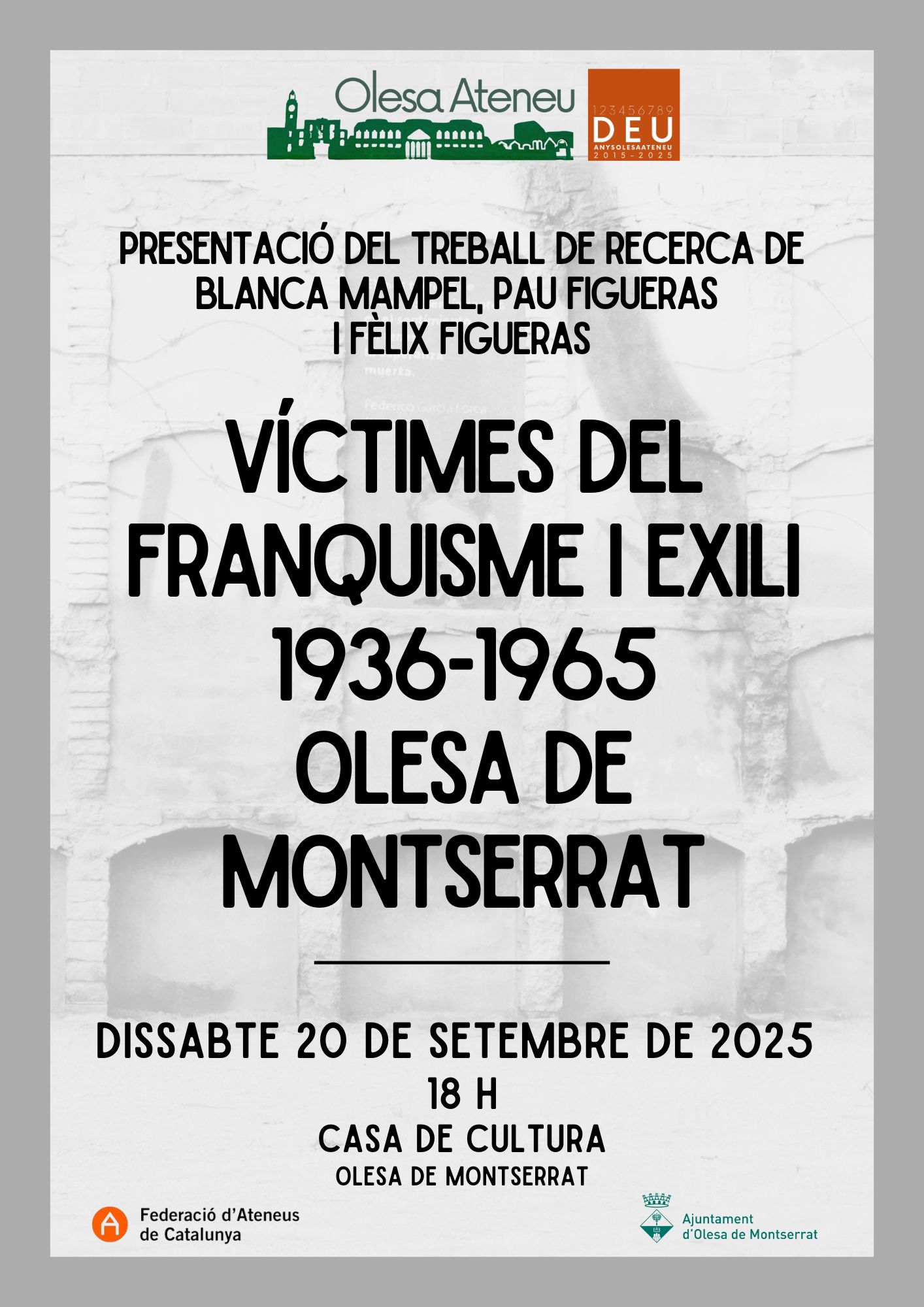 Cartell de la conferència sobre les víctimes del franquisme i l'exili a Olesa