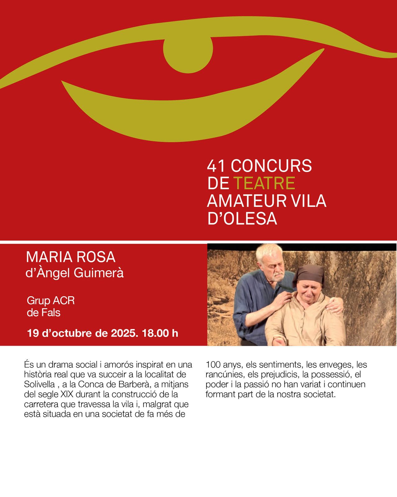 Cartell de l'obra de teatre Maria Rosa representada dins el 41è Concurs de Teatre Vila d'Olesa 2025