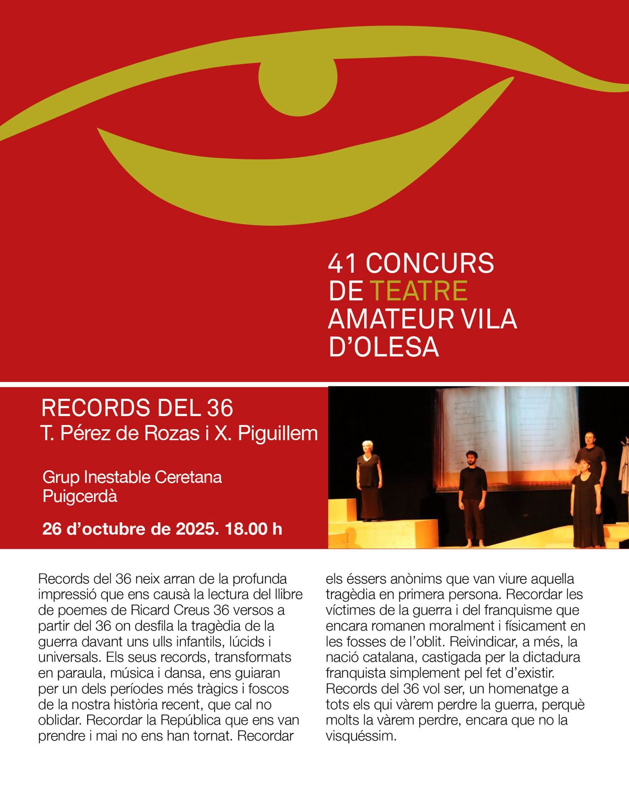 Cartell de l'obra de teatre Records del 36 representada dins el 41è Concurs de Teatre Vila d'Olesa 2025