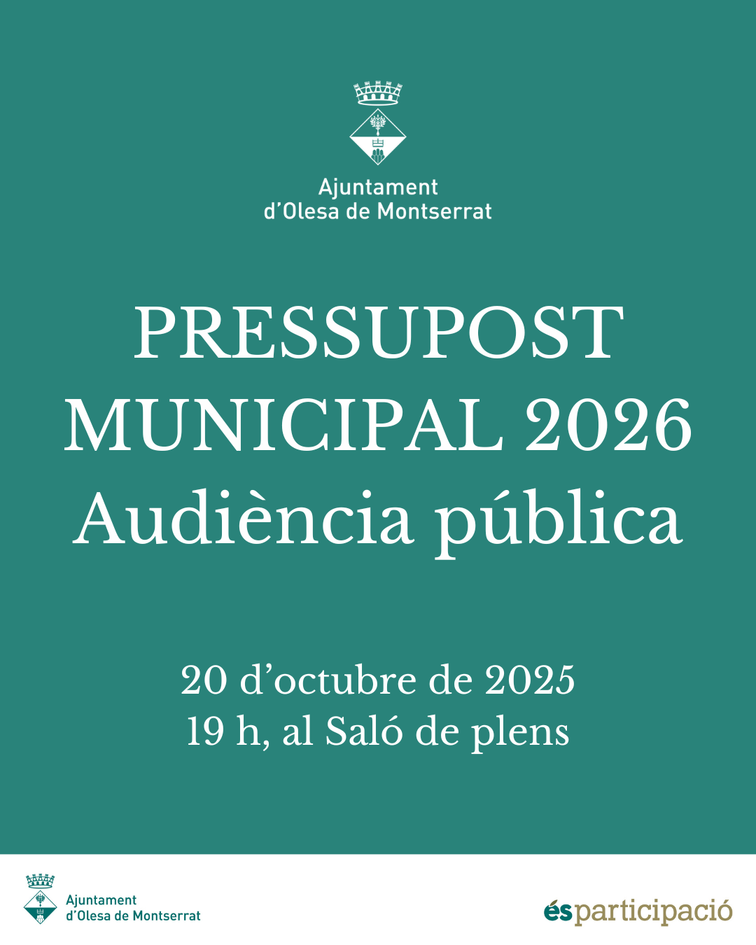 Cartell de l'audiència pública de pressupostos 2026