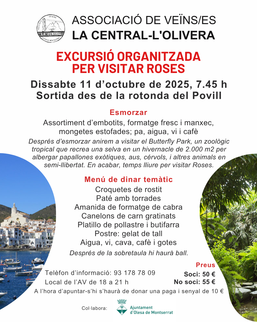 Cartell de l'excursió a Roses organitzada per l'AV La Central-L'Olivera l'octubre de 2025