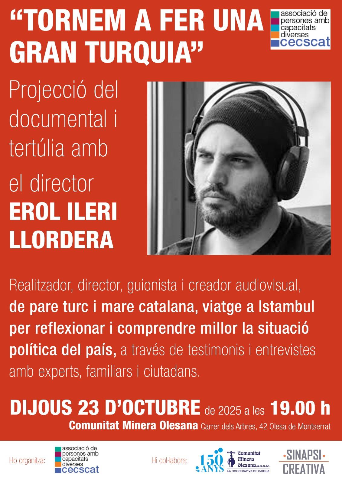Cartell de la projecció del documental i tertúlia sobre el documental Tornem a fer una gran Turquia, octubre 2025