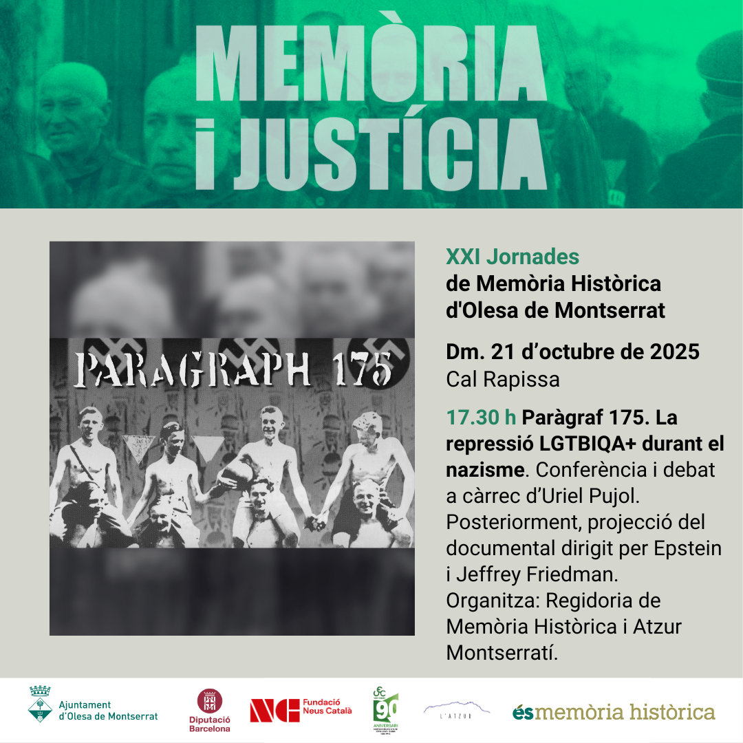 Cartell de l'acte de Memòria i Justícia sobre el documental Paragraph 175 sobre la repressió nazi al col·lectiu LGTBIQ+ 2025