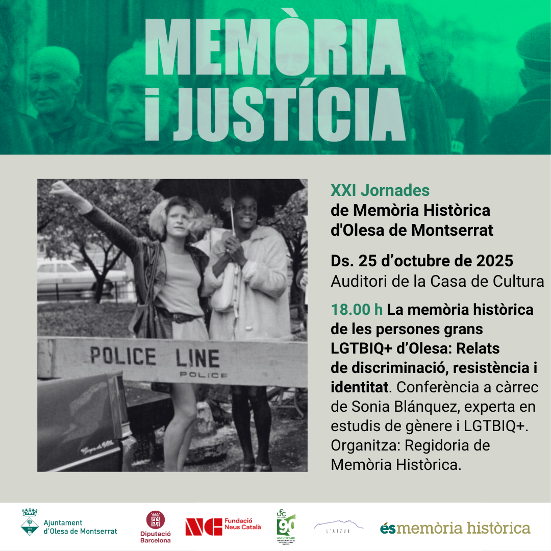 Cartell de la conferència sobre el col·lectiu LGTBIQ+ a Olesa durant el cicle Memòria i Justícia 2025