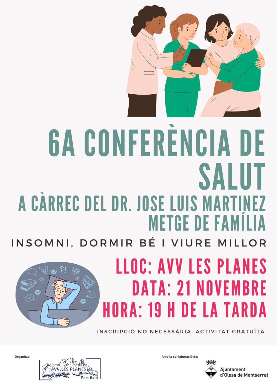 Cartell de la conferència sobre salut i insomni a Les Planes pel novembre de 2025