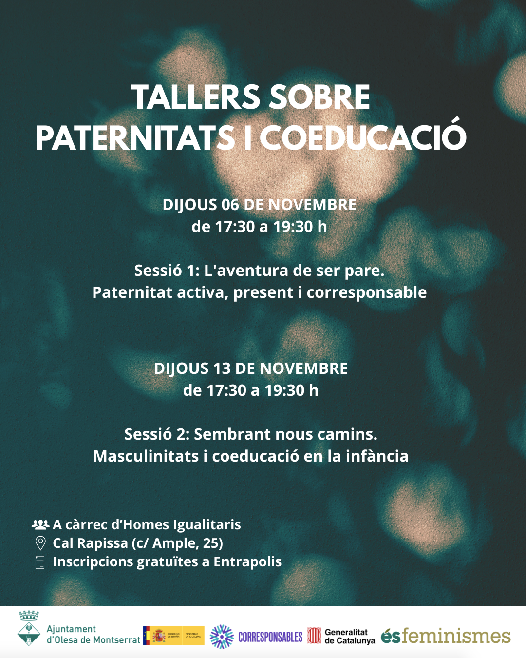 Cartell dels tallers sobre paternitats i coeducació per novembre de 2025