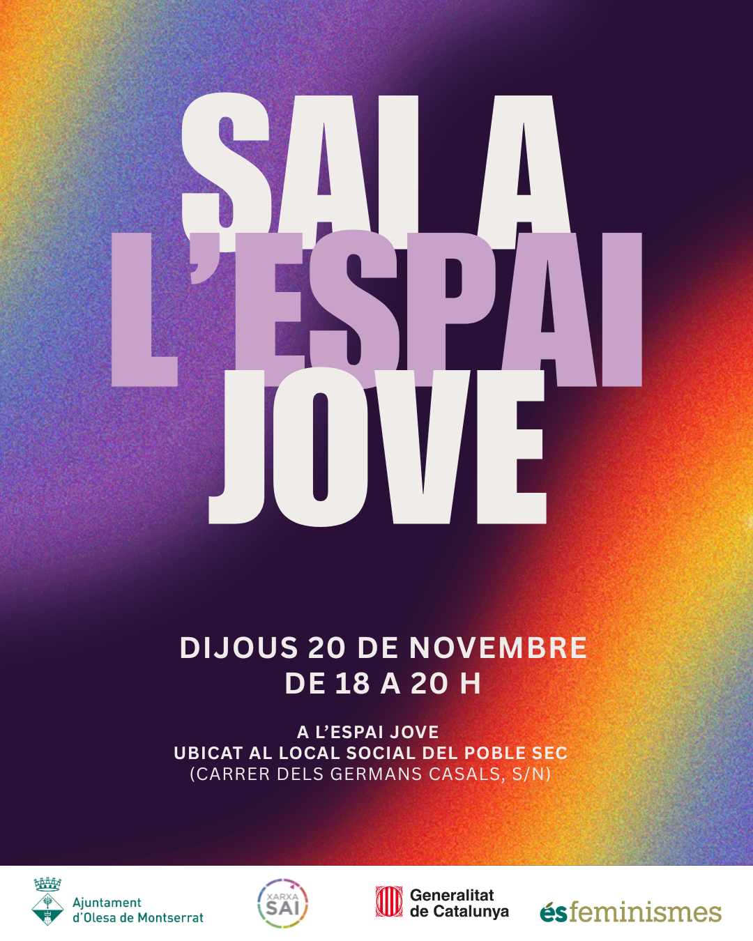 Cartell del SAI a L'Espai Jove pel mes de novembre de 2025