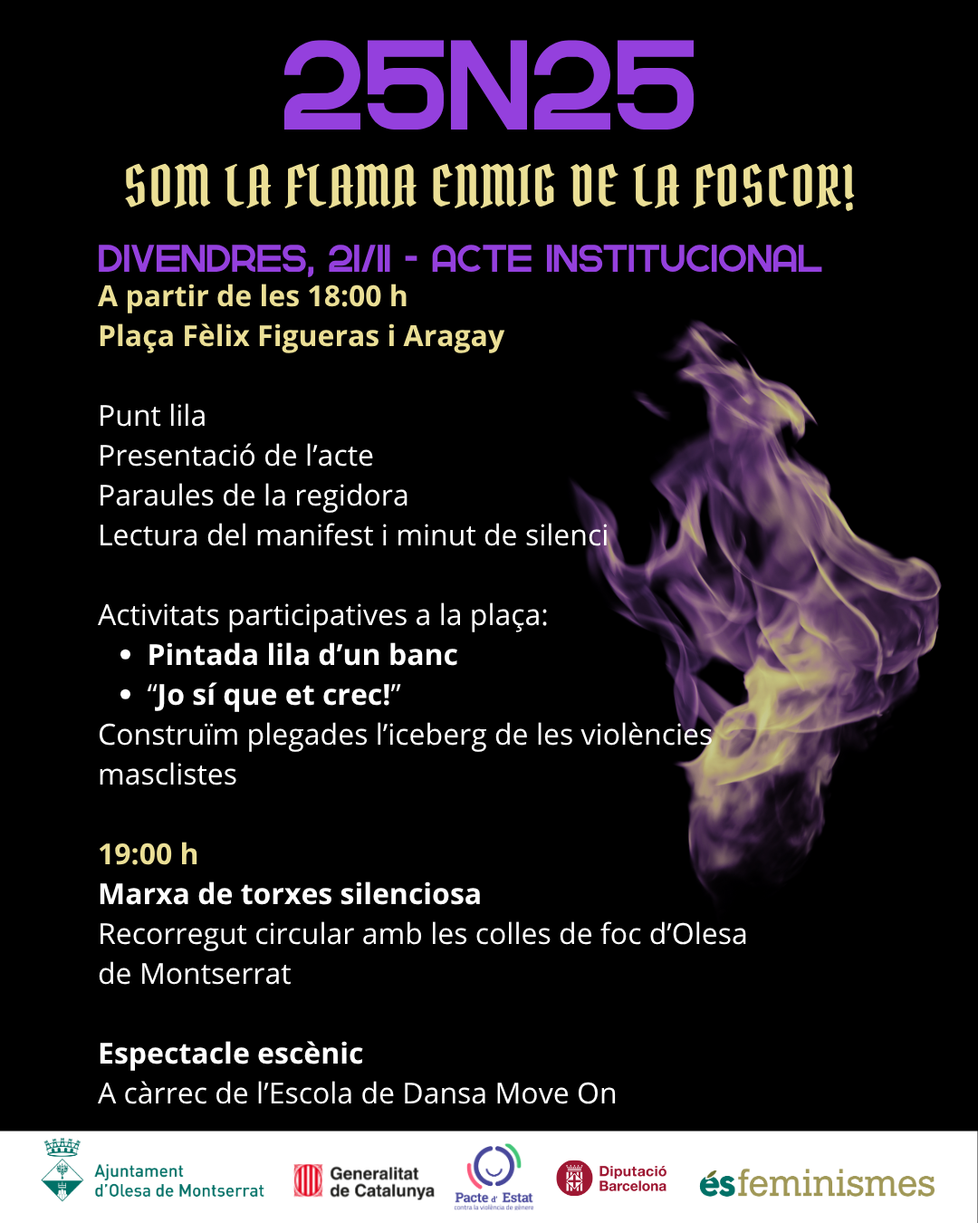 Cartell de l'acte institucional i marxa de torxes pel 25N del 2025