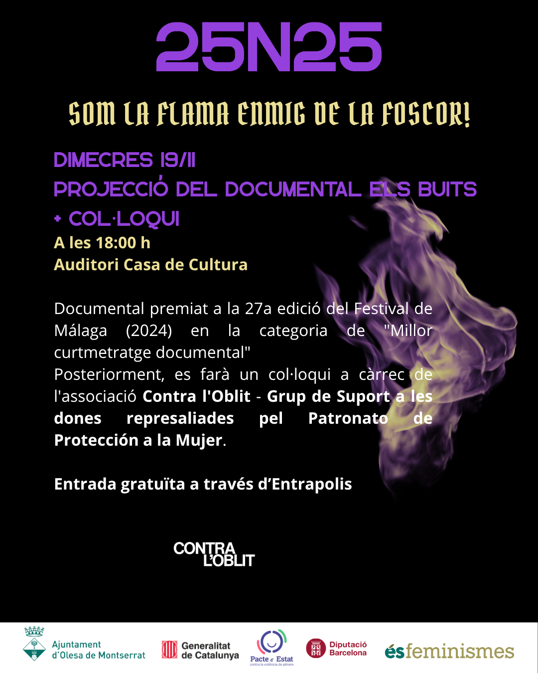 Cartell de la projecció del documental "Els buits" pel 25N de 2025
