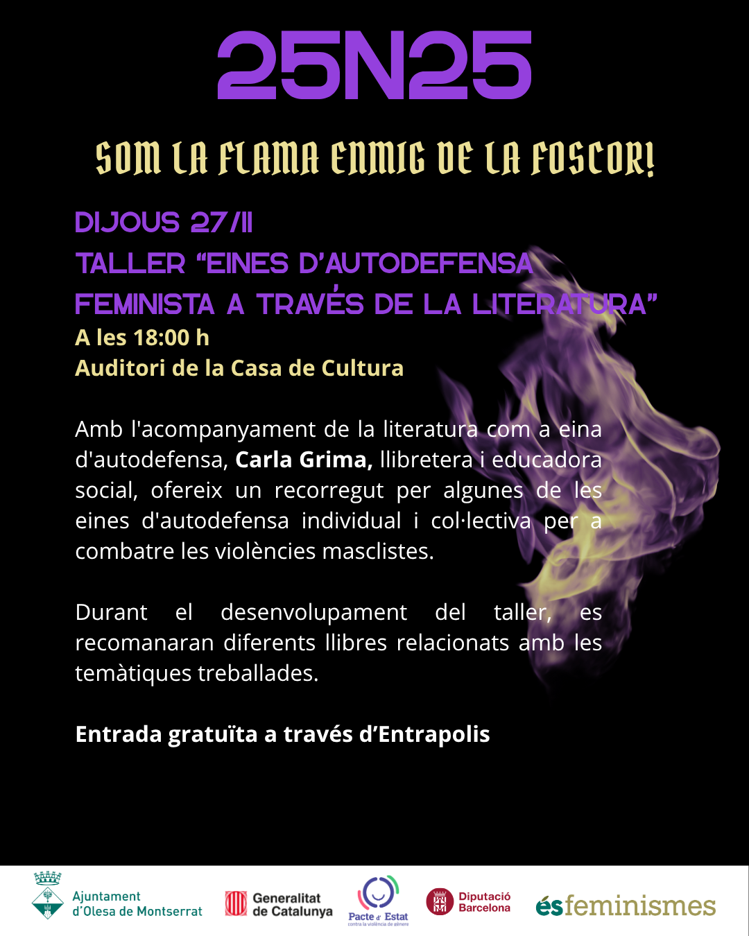 Cartell del Taller d'autodefensa feminista literària ple 25N de 2025
