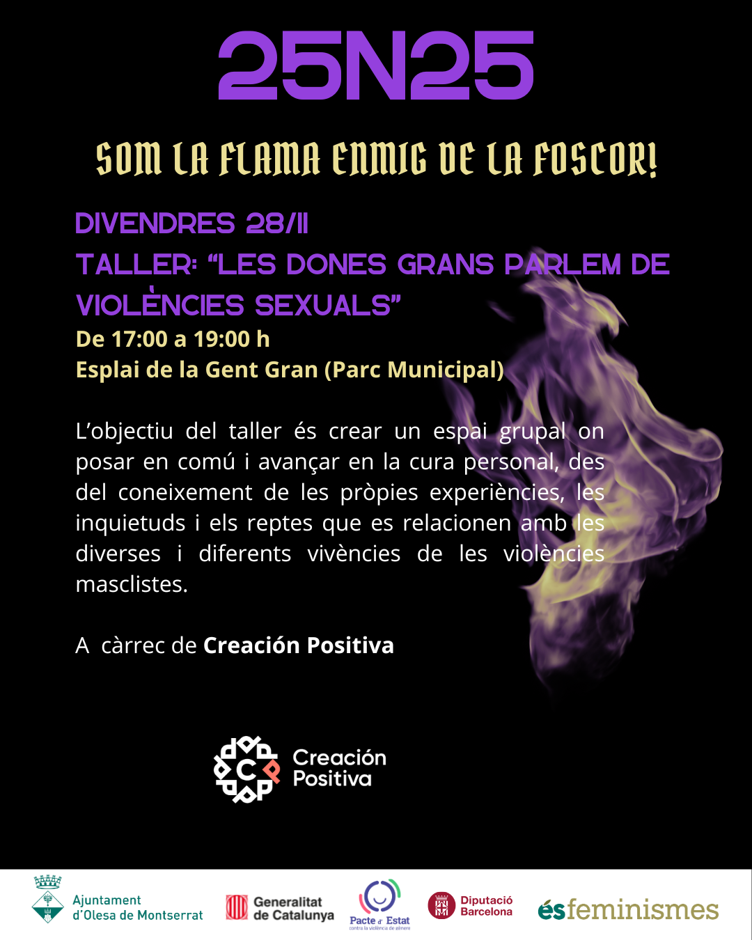 Cartell del taller sobre les violències sexuals entre les dones grans pel 25N 2025