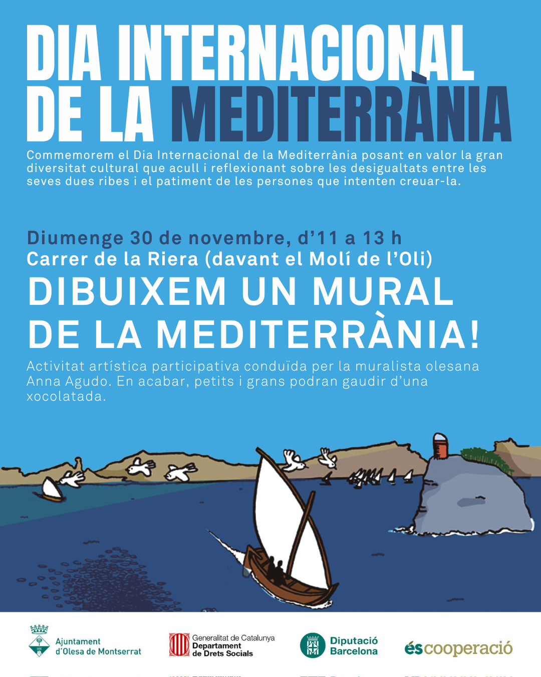Cartell de la puntada d'un mural pel dia de la Mediterrània 2025