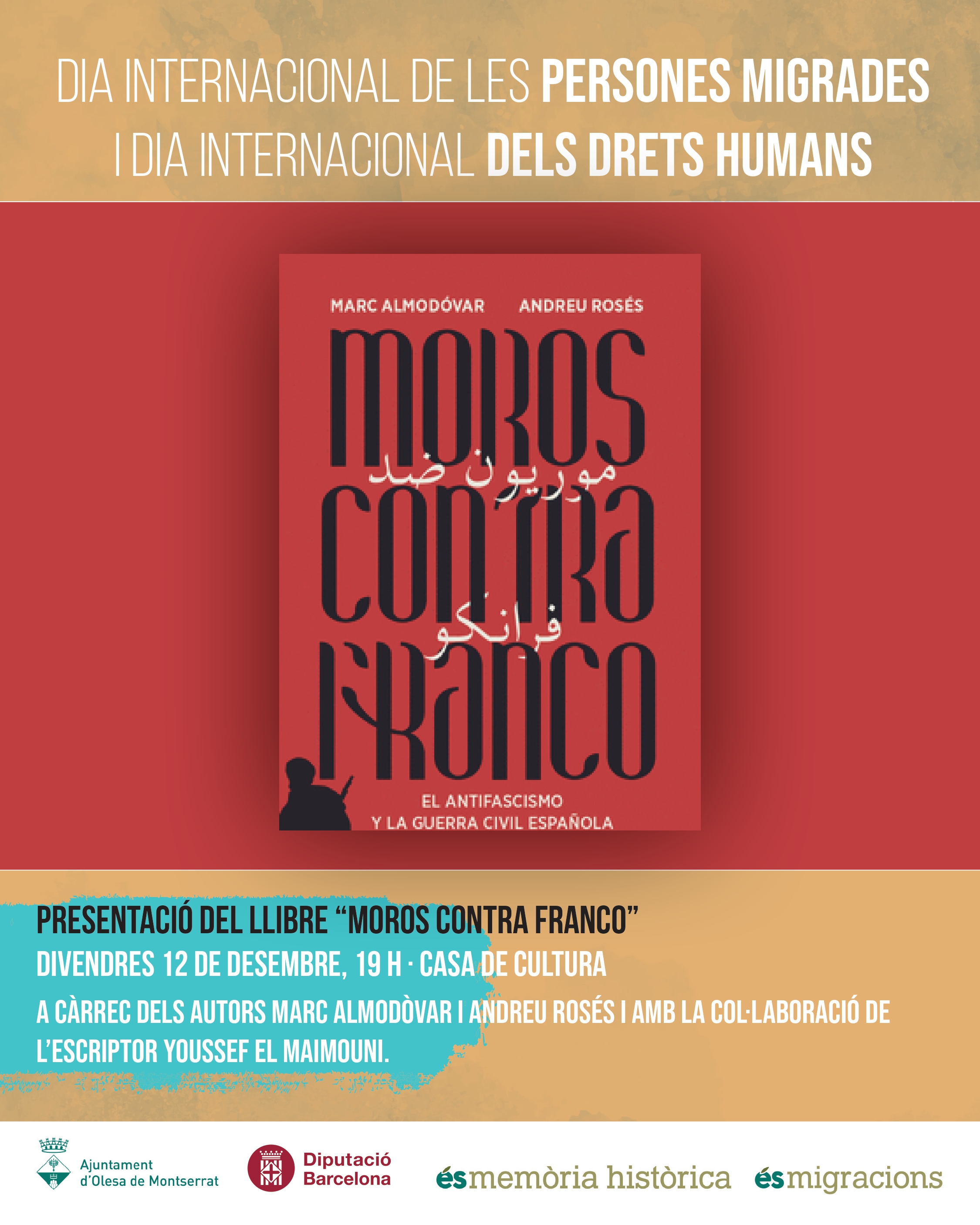 Cartell del la presentació del llibre Moros contra Franco pel Dia Internacional de les Persones Migrades 2025